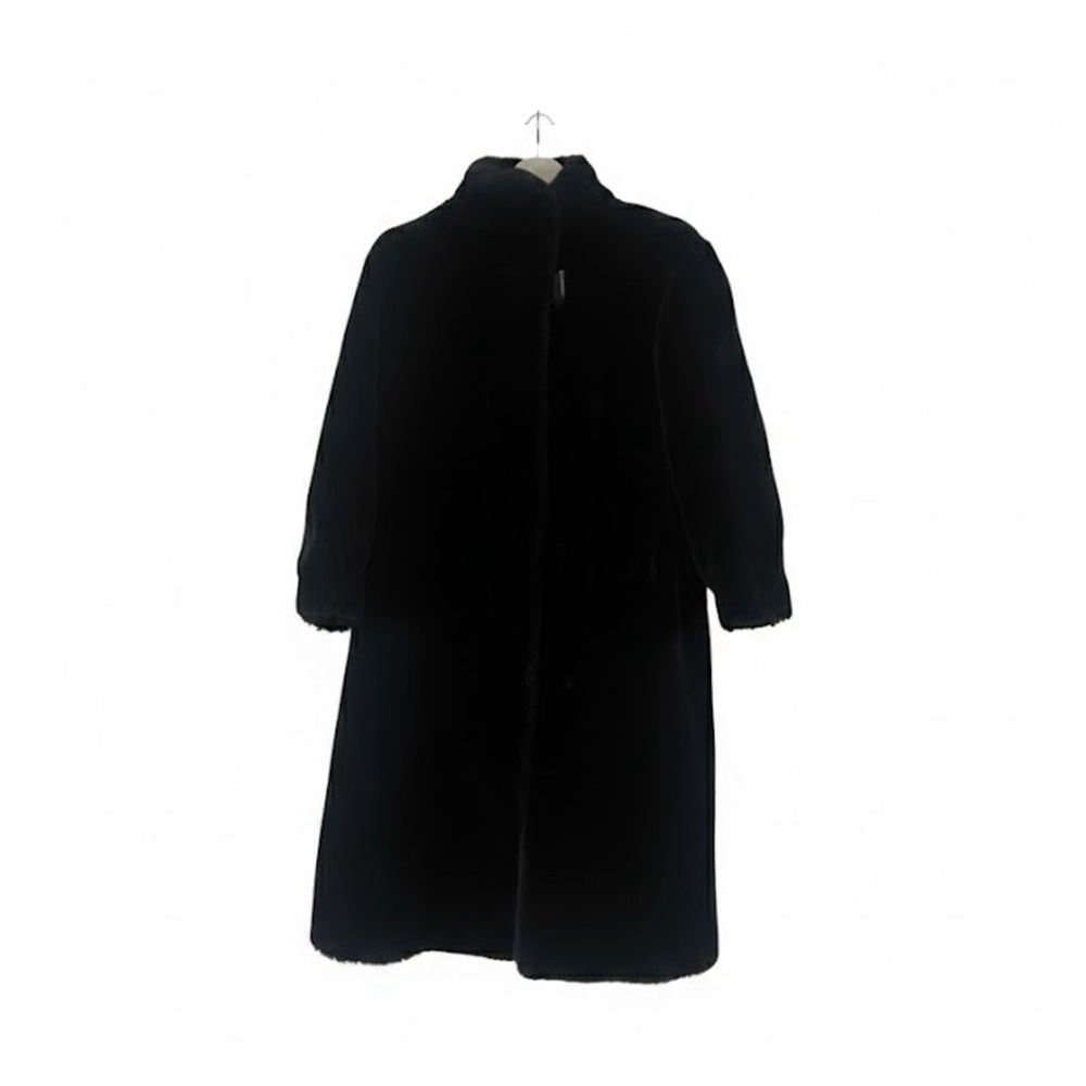 Michel Alexis Made in France Black Faux Fur Coat Vintage 1980s Large